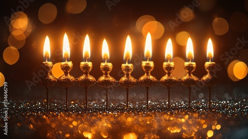 Glittering Hanukkah Menorah Candles photo