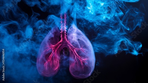 Human lungs with smoke on black background, Unhealthy habit