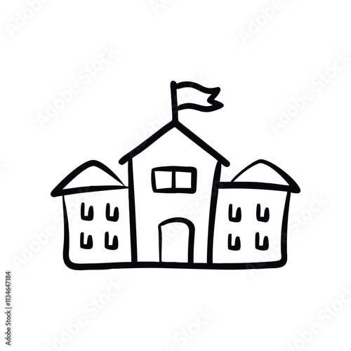 School Building Doodle Hand-drawn Vector Icon