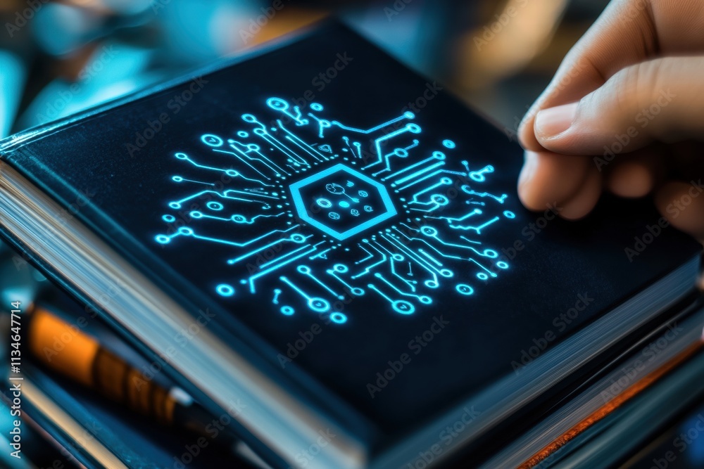 Glowing Circuit Board Design on Notebook Glowing Circuit Board Design on Notebook