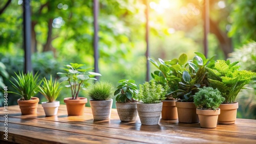 Indoor green plants placed on wooden table, indoor, green plants, wooden table, houseplants, home decor