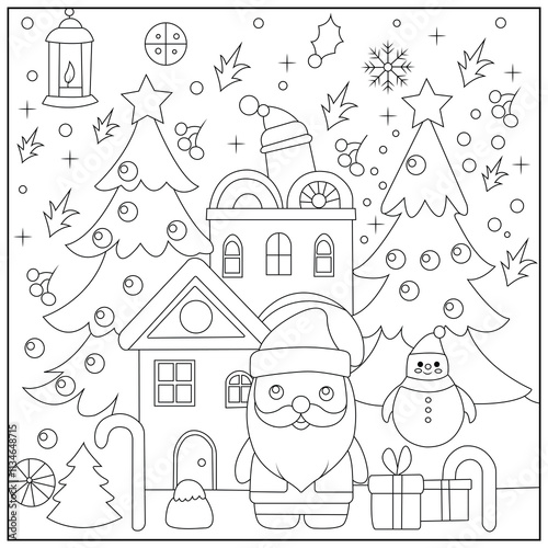 Christmas Hygge cute and cozy coloring book for kids and adults. Cozy Christmas Cats Holiday Coloring Book for children.