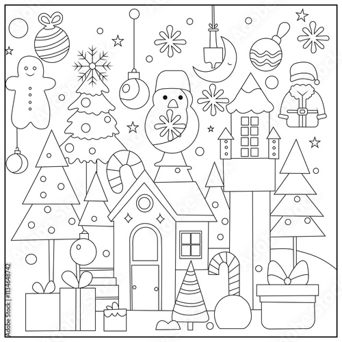 Christmas Hygge cute and cozy coloring book for kids and adults. Cozy Christmas Cats Holiday Coloring Book for children.