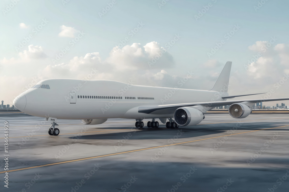 Customizable white luxury air cargo plane taxiing along the runway at an airport, ready for international delivery and logistics operations Customizable white luxury air cargo plane taxiing along the runway at an airport, ready for international delivery and logistics operations