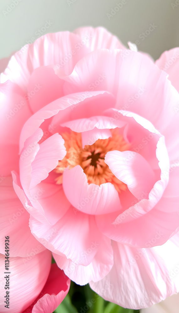 Tender light pink banner of fresh peony petals, with white tones Tender light pink banner of fresh peony petals, with white tones