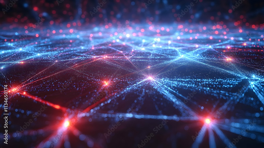 Obraz premium Abstract network connection, digital data flow, glowing nodes and lines.