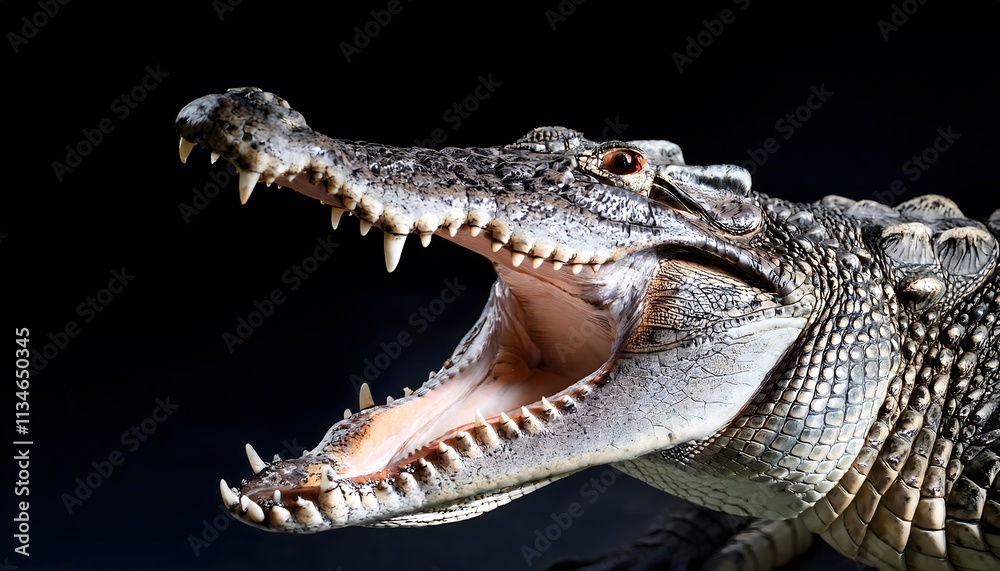 Obraz premium Crocodile close-up, wildlife portrait, intense gaze, scaly texture, sharp teeth, reptile macro