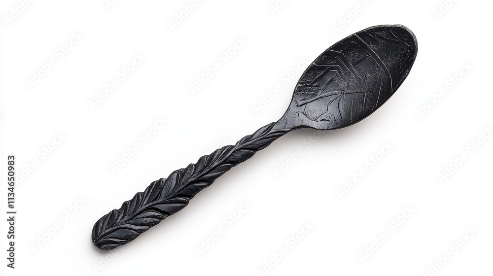 Elegant carved black spoon with leaf design Elegant carved black spoon with leaf design