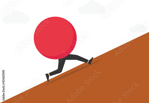 Foto Business challenge vector concept with businesswoman as sisyphus pushing rock uphill