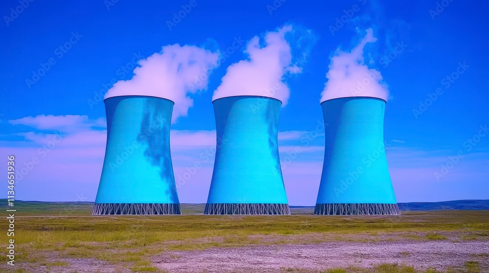 Cooling towers against a bright blue sky Cooling towers against a bright blue sky