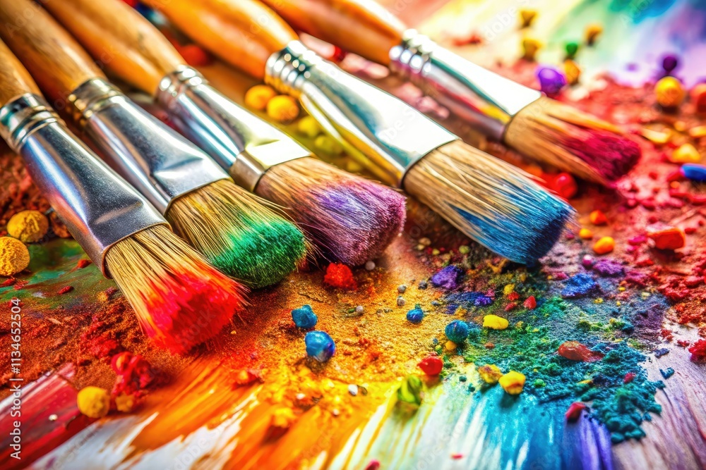 Fototapeta premium Macro photography unveils vibrant colors, artistic expression through close-up paintbrush detail.