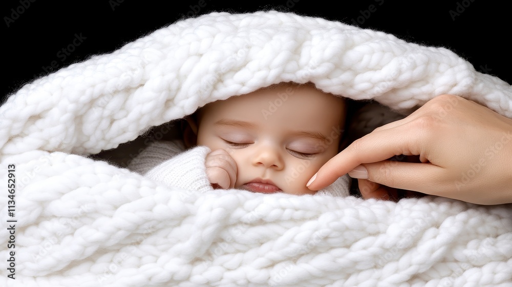 Tender moment with a sleeping baby wrapped in cozy blanket Tender moment with a sleeping baby wrapped in cozy blanket