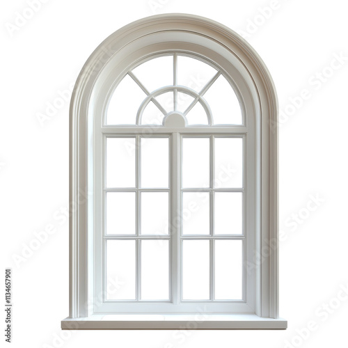 White Arched Window Frame Isolated on PNG Transparent Background