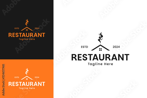 Vector logo of BBQ restaurant with house and smoke design template vector illustration