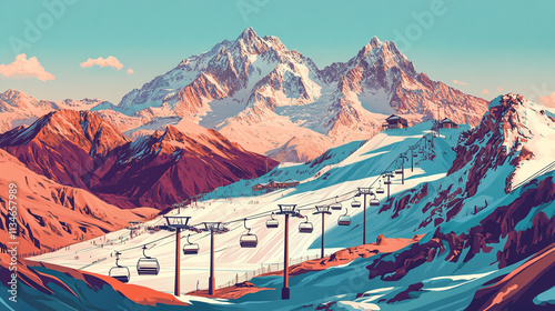 Vintage-Inspired Cerro Catedral Travel Print with Majestic Peaks and Exciting Ski Slopes
