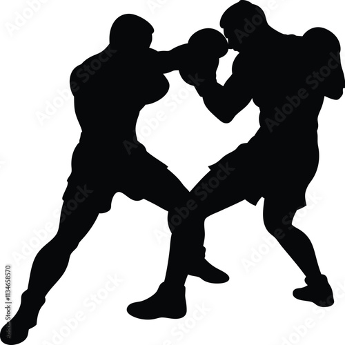 Two boxers in ring vector silhouette illustration and Boxing fight man 