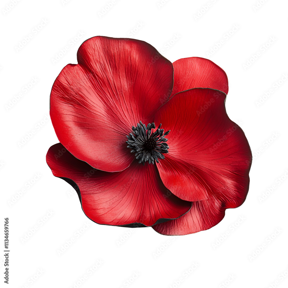 Single Red Poppy Flower Isolated Black Background