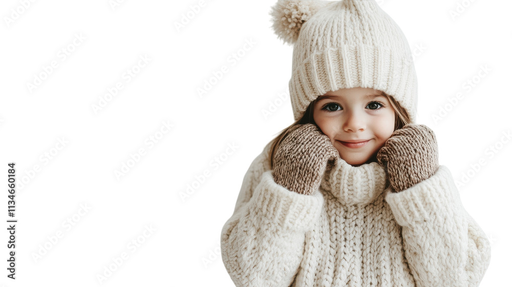 A child wearing a cozy knitted sweater and mittens, perfect for winter-themed projects, holiday cards, and family-oriented marketing materials.. A child wearing a cozy knitted sweater and mittens, perfect for winter-themed projects, holiday cards, and family-oriented marketing materials..
