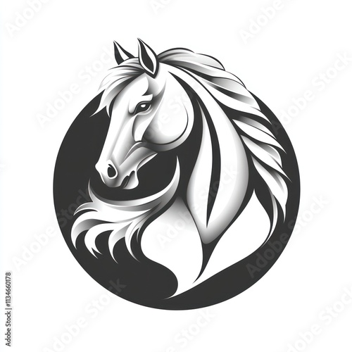 Elegant monochrome horse head portrait in a circle. (1) photo