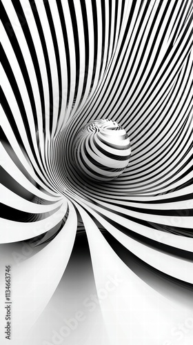 Abstract Black and White Swirling Lines with Sphere