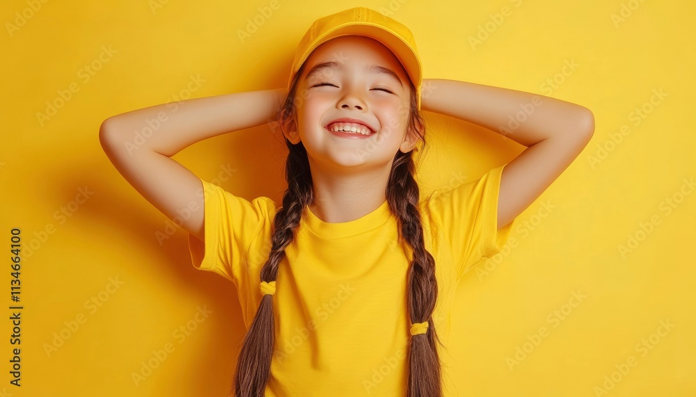 Happy Girl Wearing Yellow Shirt and Cap