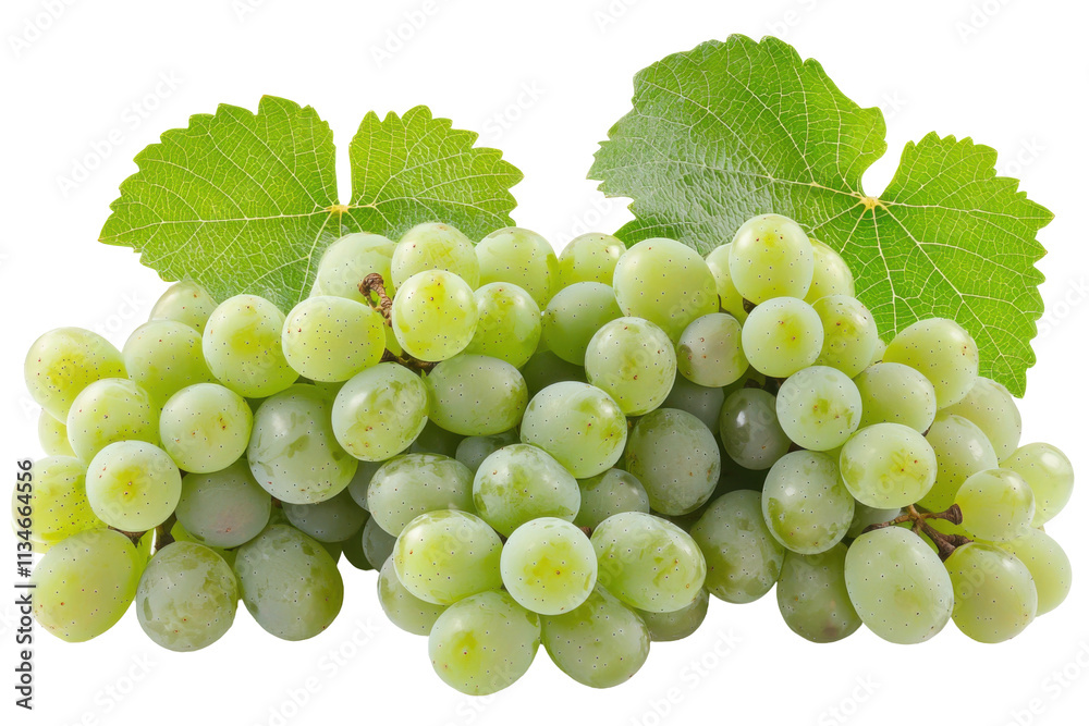 Green Grapes with Leaves Isolated on PNG Transparent Background Green Grapes with Leaves Isolated on PNG Transparent Background