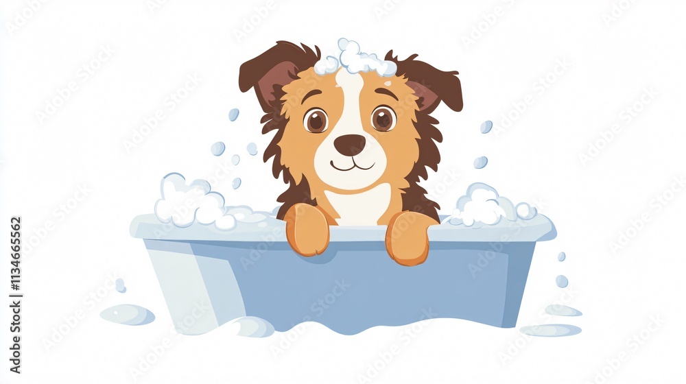 Cute Cartoon Dog Grooming in Bath Vector Illustration Cute Cartoon Dog Grooming in Bath Vector Illustration