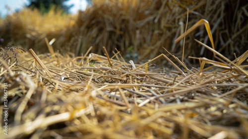 Obraz na płótnie Close-up of Dry Straw on the Ground w salonie