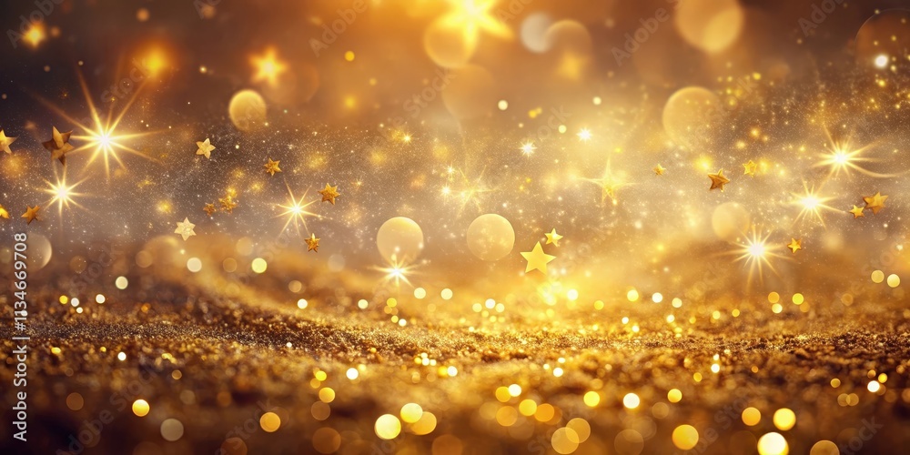 A sparkling golden background with a dreamy glow and scattered stars, perfect for festive celebrations and magical designs. A sparkling golden background with a dreamy glow and scattered stars, perfect for festive celebrations and magical designs.