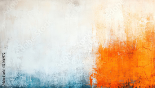 vibrant abstract painting featuring gradient of white, blue, and orange hues, creating dynamic visual contrast that evokes emotion and energy
