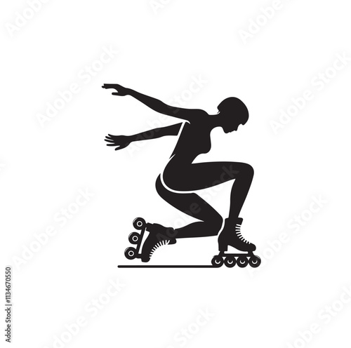 roller skating pose silhouette vector illustration