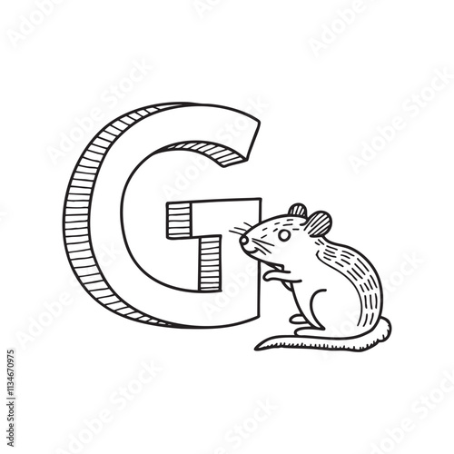 An illustration of letter G beside a gerbil