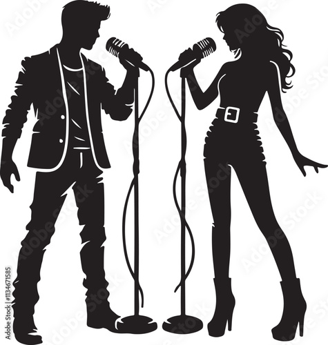 Man & Woman Singing Silhoutte Illustration