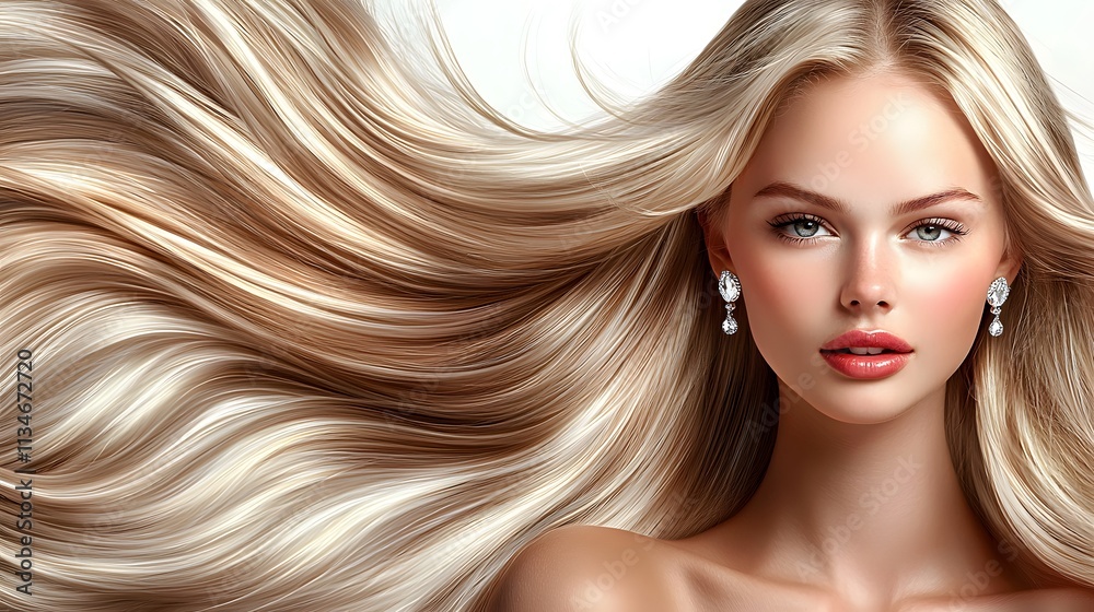 Portraits of European and American women with long hair Portraits of European and American women with long hair