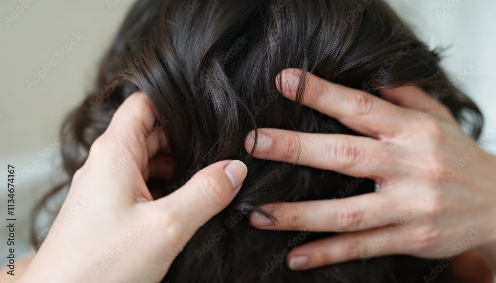 Fototapeta premium Hair Care Techniques Scalp Massage Tutorials Home Video Guide Indoor Close-up Self-Care Tips for Healthy Hair Growth