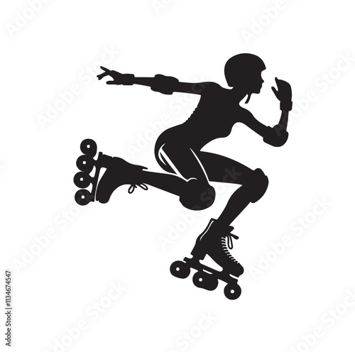 roller skating pose silhouette vector illustration