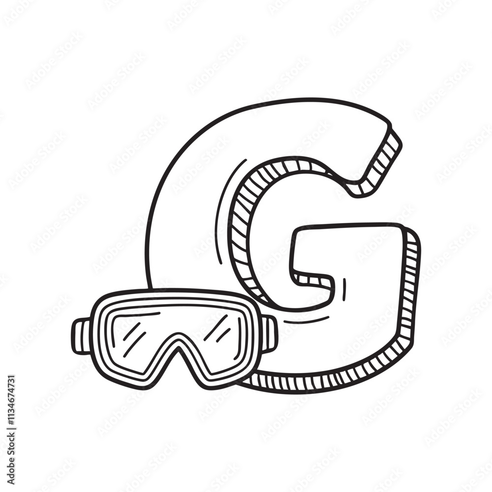 An illustration of letter G beside a goggles An illustration of letter G beside a goggles