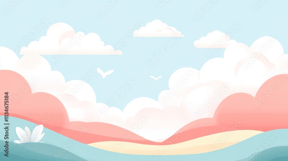 A serene landscape with soft clouds and gentle hills in pastel colors. A serene landscape with soft clouds and gentle hills in pastel colors.