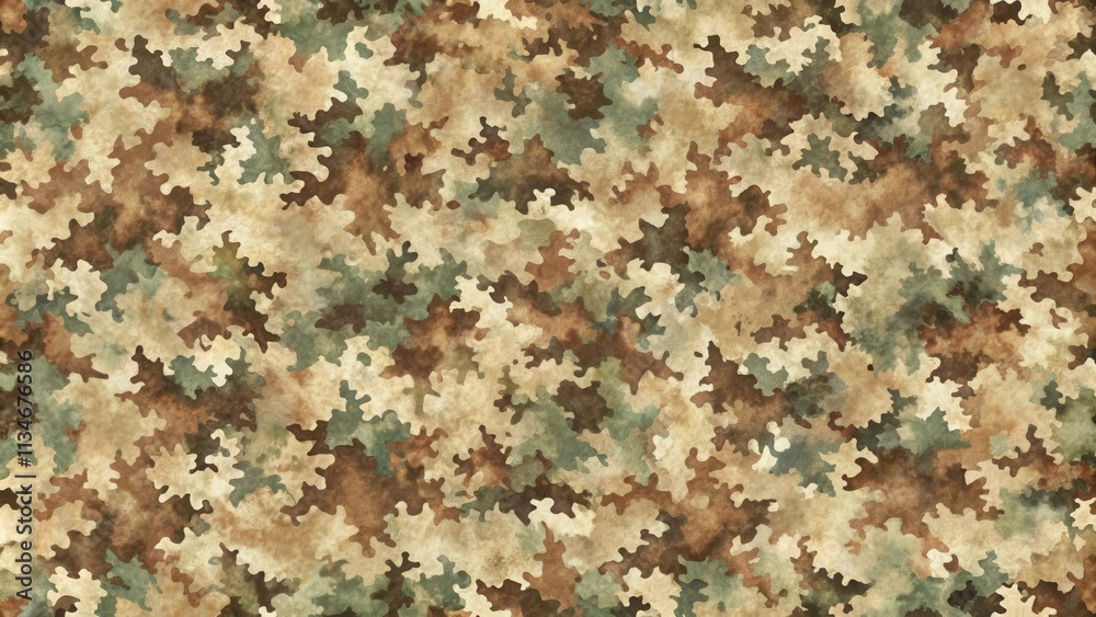 A Watercolor Camouflage Pattern with Earth Tones, Featuring Abstract Shapes and Subtle Color Variations A Watercolor Camouflage Pattern with Earth Tones, Featuring Abstract Shapes and Subtle Color Variations