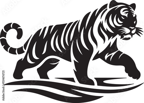 Royal Bengal Tiger silhouette vector with white background