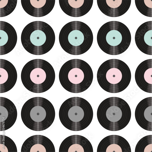 Seamless pattern print background with vinyl record disks vector illustration music wallpaper decorative artistic texture	
