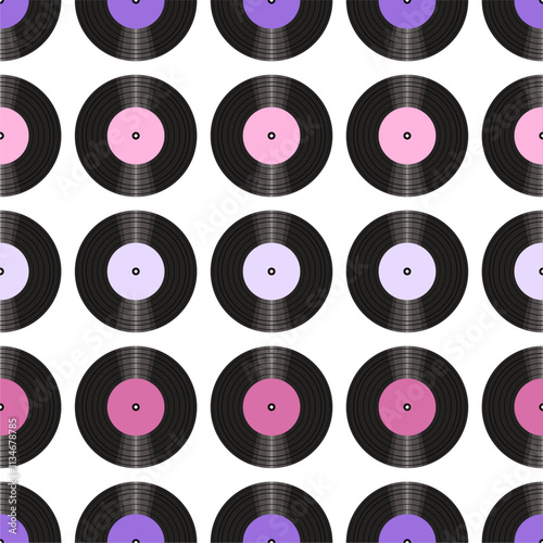 Seamless pattern print background with vinyl record disks vector illustration music wallpaper decorative artistic texture	
