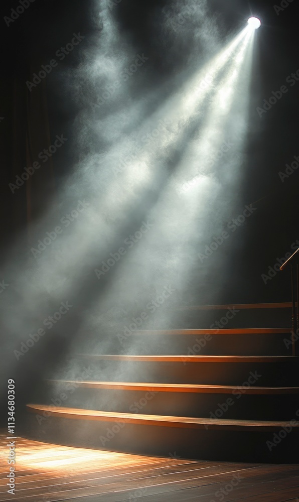 Obraz premium Stage Lighting Illuminates Wooden Steps In Smoke