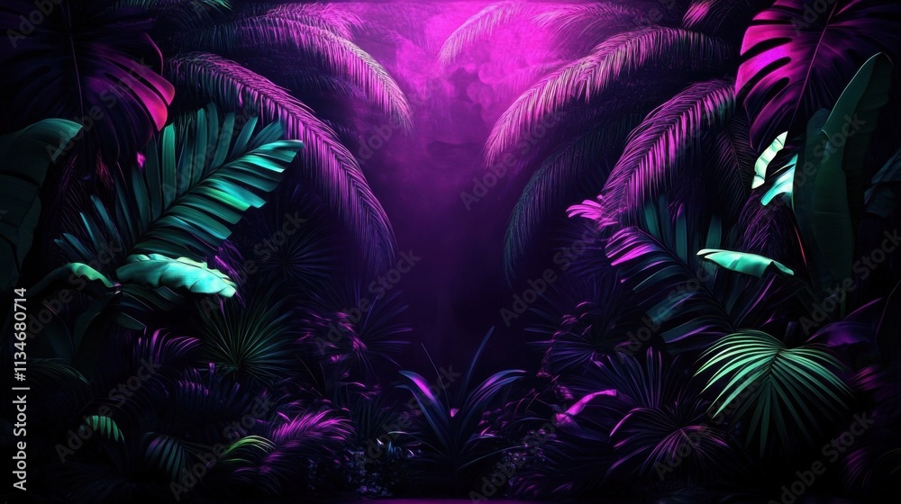 Vibrant and lively display of tropical foliage in neon. Vibrant and lively display of tropical foliage in neon.