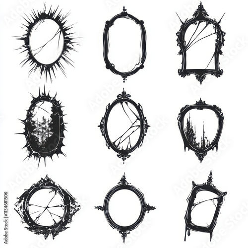 Cracked mirror icons in various styles and shapes, perfect for design