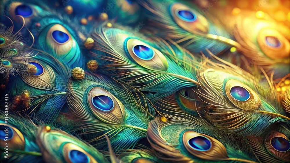 Obraz premium A symphony of vibrant blue eyes peering out from a tapestry of iridescent peacock feathers, each one a masterpiece of natural artistry.