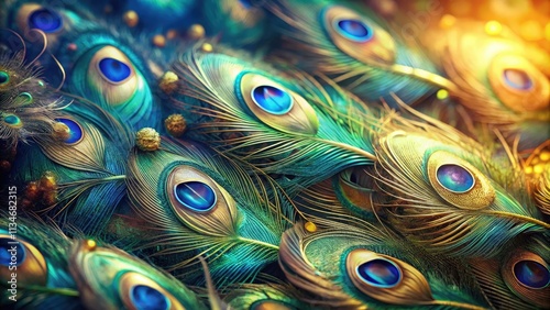 A symphony of vibrant blue eyes peering out from a tapestry of iridescent peacock feathers, each one a masterpiece of natural artistry.