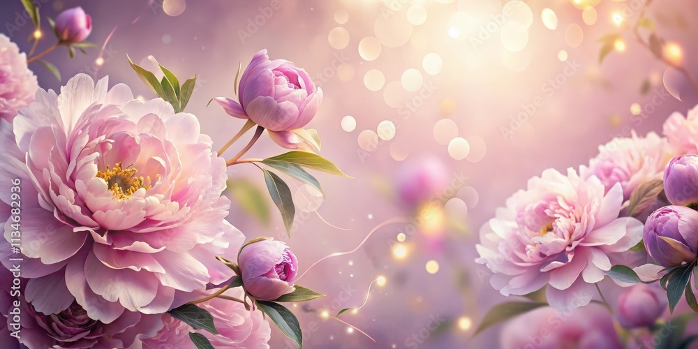 Delicate Peonies in a Romantic Garden with Soft Bokeh Lights and a Touch of Magic Delicate Peonies in a Romantic Garden with Soft Bokeh Lights and a Touch of Magic