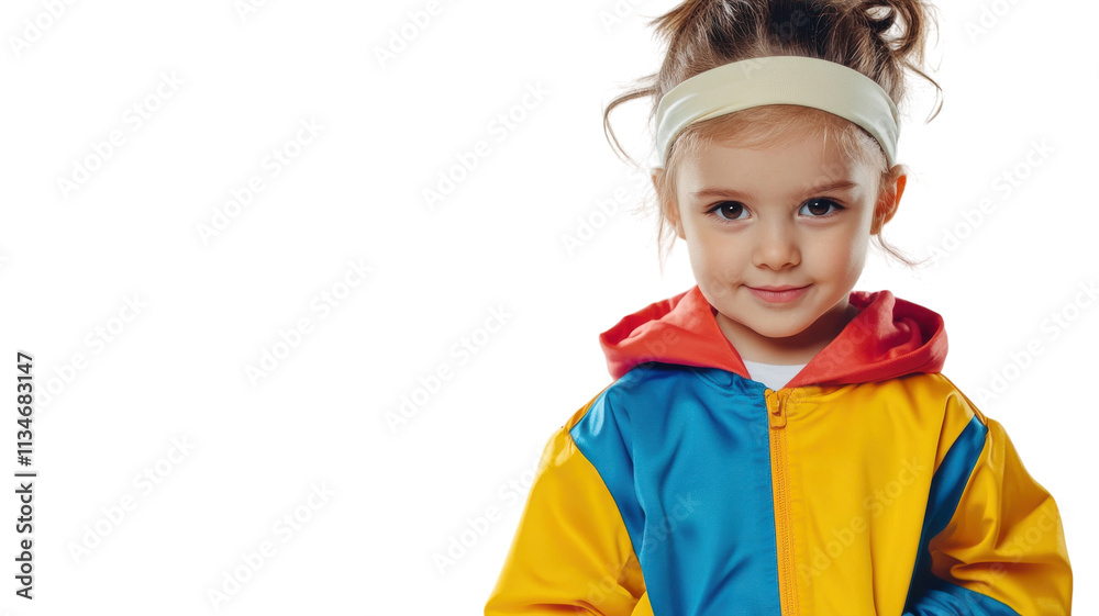 A Child Dressed in a Stylish Sporty Tracksuit with a Headband, Perfect for Active Lifestyle Films and Fitness Promotions. A Child Dressed in a Stylish Sporty Tracksuit with a Headband, Perfect for Active Lifestyle Films and Fitness Promotions.