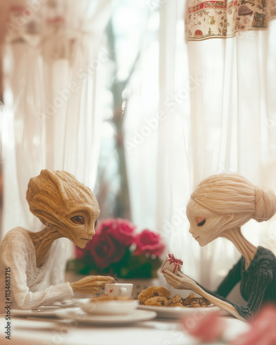 Due alieni umanoidi si scambiano un dono per celebrare l'amore. Concetto di amore nella diversità.